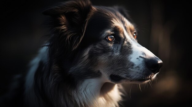 Ein Hund mit schwarzem Hintergrund und einem Licht darauf