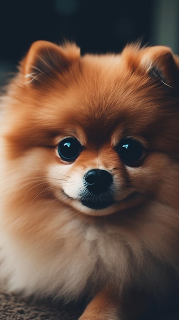 Ein Hund mit schwarzer Nase und großen Augen.