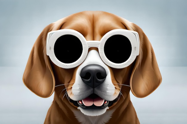 Ein Hund mit Sonnenbrille, auf dem das Wort „Beagle“ steht