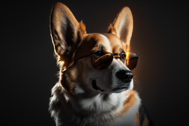 Ein Hund mit Sonnenbrille und ein brauner Corgi-Hund mit Sonnenbrille