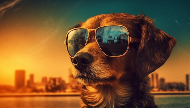 Ein Hund mit Sonnenbrille und ein Strand