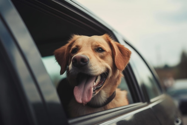 Ein Hund schaut aus einem Autofenster