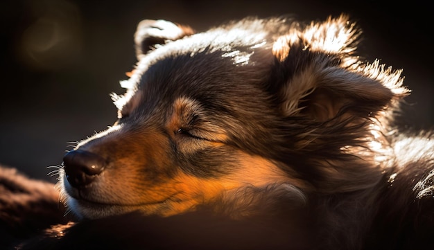 Ein Hund schläft mit geschlossenen Augen in der Sonne