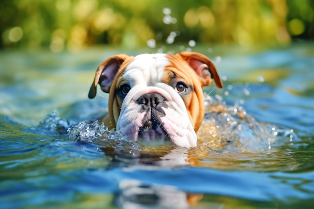 Ein Hund schwimmt in einem Wasserbecken
