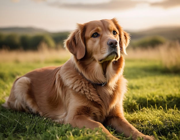 Ein Hund sitzt auf der Straße mit der Sonne hinter sich