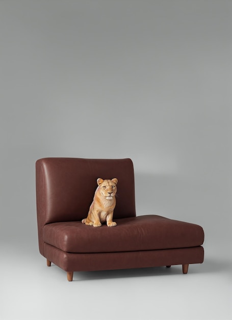 ein Hund sitzt auf einem braunen Lederstuhl