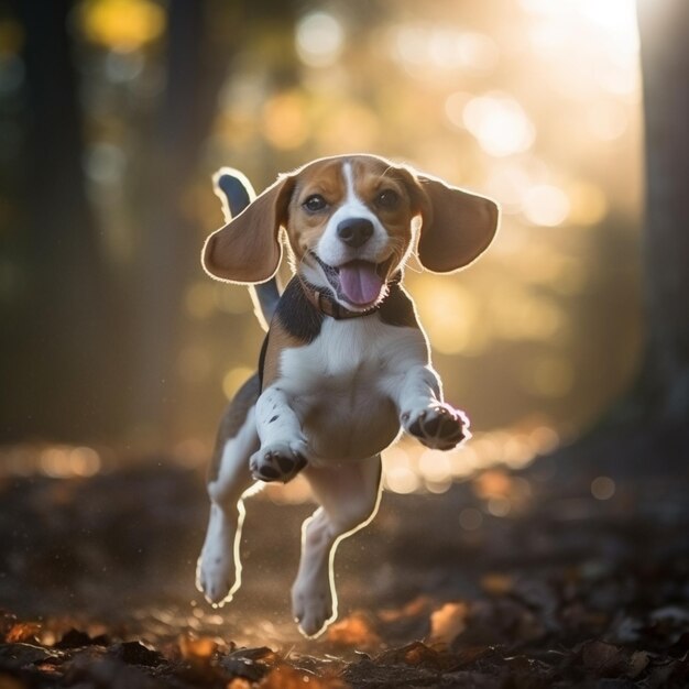 ein Hund springt mit der Zunge aus der Luft