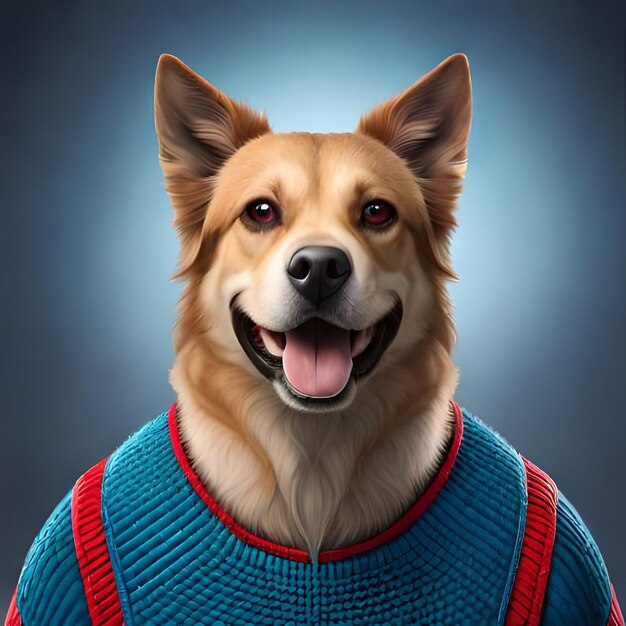 Ein Hund trägt einen blauen Pullover mit der Aufschrift „Ich bin ein Hund“