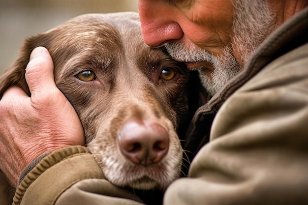 Foto ein hund umarmt einen menschen