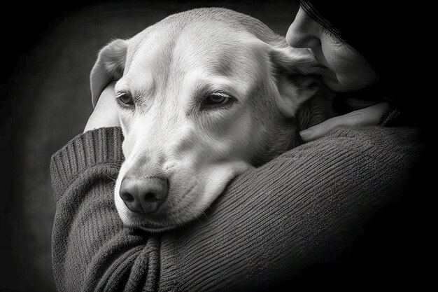 Foto ein hund umarmt einen menschen