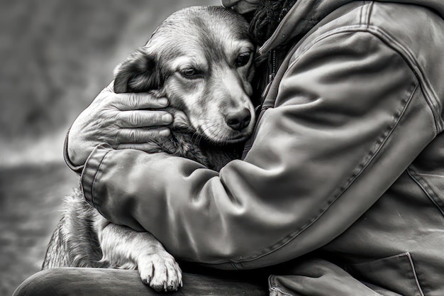 Foto ein hund umarmt einen menschen