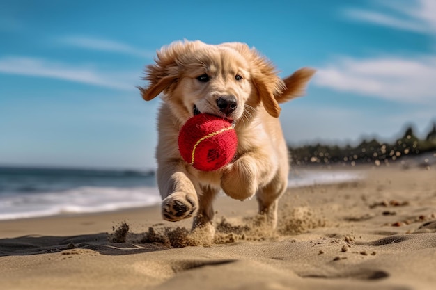 Ein Hund, umgeben von Spielzeug und beim Spielen