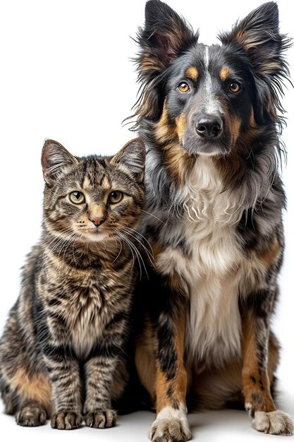 ein Hund und eine Katze sitzen nebeneinander