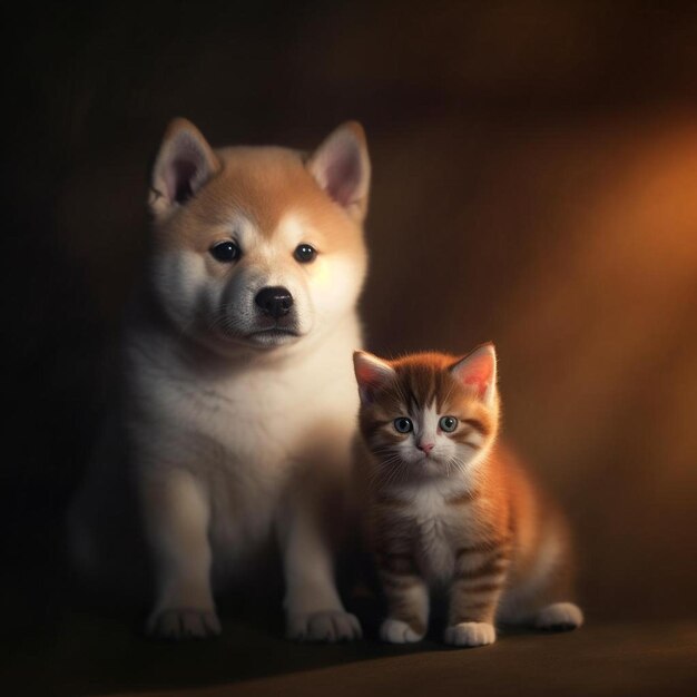 ein Hund und eine Katze sitzen nebeneinander