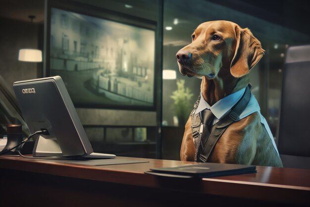 Ein Hundekollege wartet geduldig im Empfangsbüro auf Leckerlis