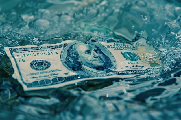 Ein Hundert-Dollar-Schein, der im Wasser schwimmt