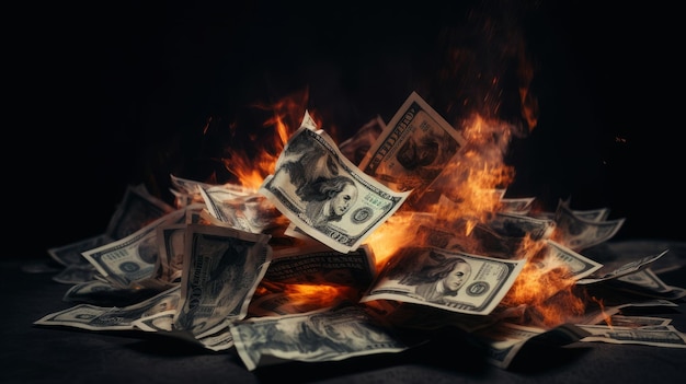 Ein Hundert-Dollar-Schein in amerikanischer US-Währung wird von der brennenden KI generiert