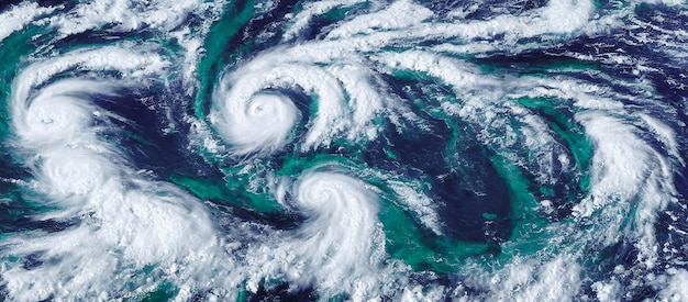 Ein Hurrikansturm, der sich über dem Meer bildet, Naturkatastrophenkonzept, 3D-Rendering