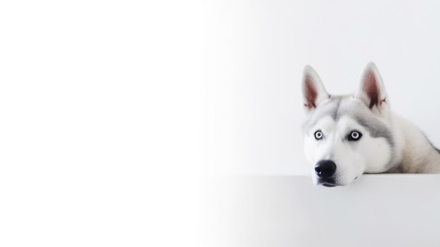 Ein Husky-Hund schaut aus einem Fenster.