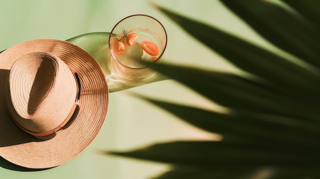 Ein Hut und ein Glas mit einem Strohhut darauf