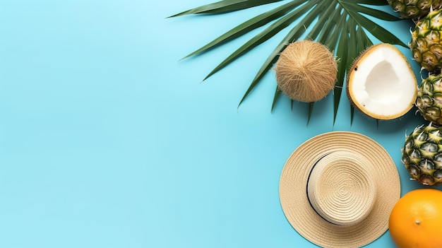 Ein Hut und eine Palme auf blauem Hintergrund