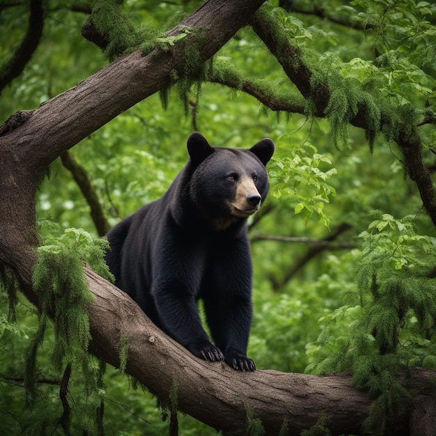 Ein hyperrealistischer Bär auf einem Baum