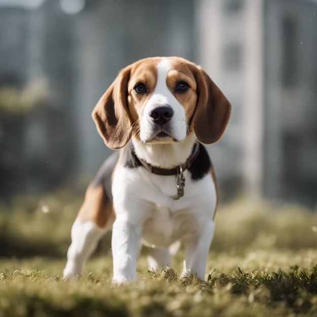 Ein hyperrealistischer Beagle-Hund mit vollem Körper und weißem Hintergrund