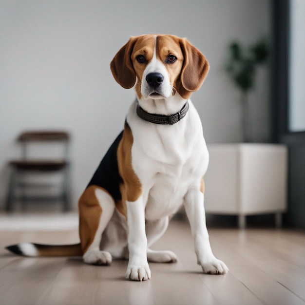 Ein hyperrealistischer Beagle-Hund mit vollem Körper und weißem Hintergrund