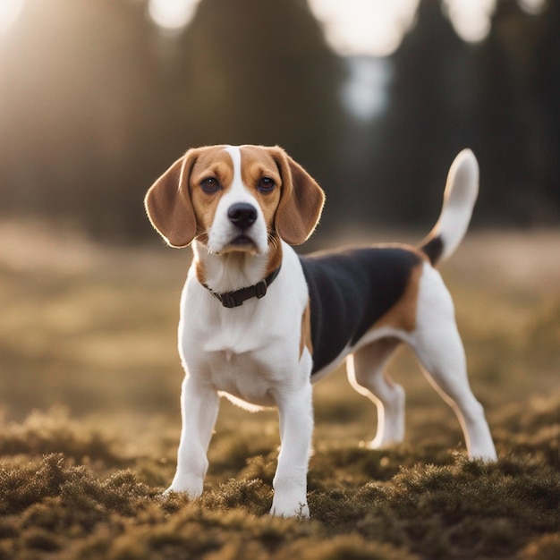 Ein hyperrealistischer Beagle-Hund mit vollem Körper und weißem Hintergrund