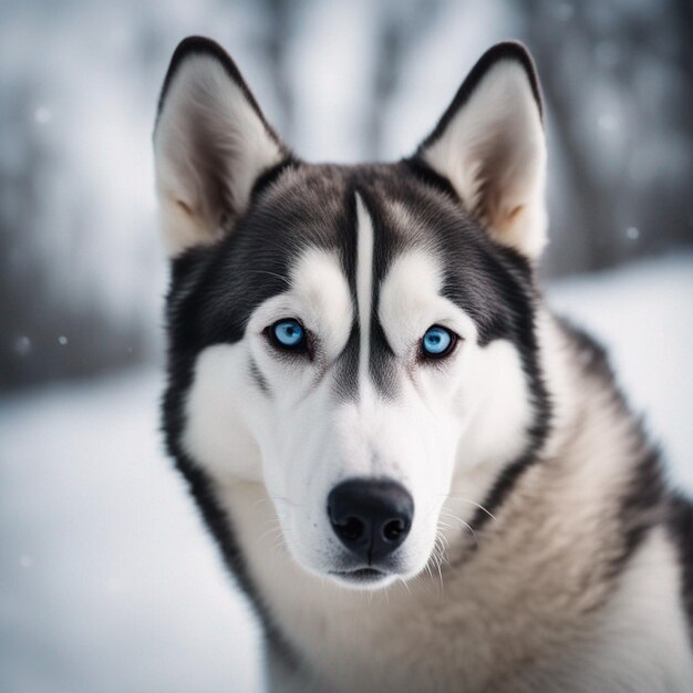 Ein hyperrealistischer Siberian Husky-Hund mit vollem Körper und weißem Hintergrund