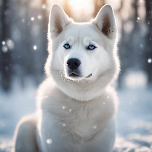 Ein hyperrealistischer Siberian Husky-Hund mit vollem Körper und weißem Hintergrund