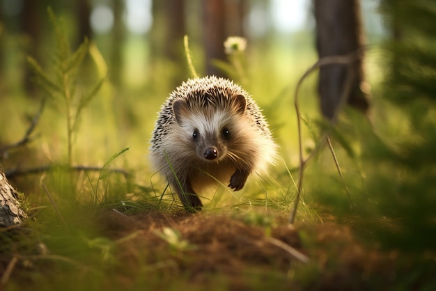 Ein Igel läuft durch den Wald