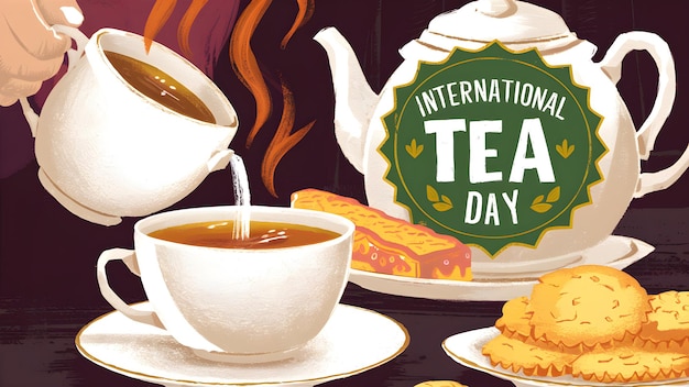 ein Illustrationsplakat des internationalen Tee-Tages