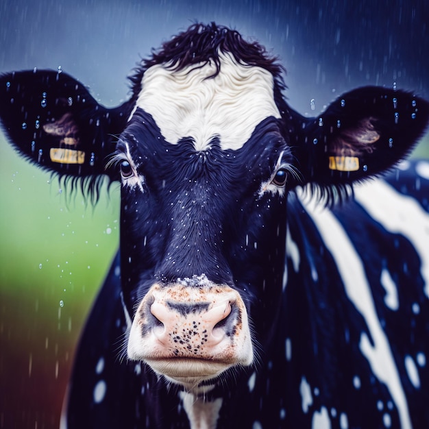 Ein im Regen eingefangener Kuhabdruck mit Wassertropfen auf der Oberfläche