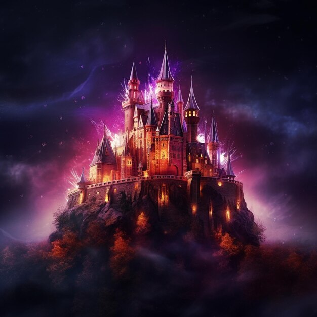 ein imaginäres Gemälde eines Schlosses im Wunderland von Barbie