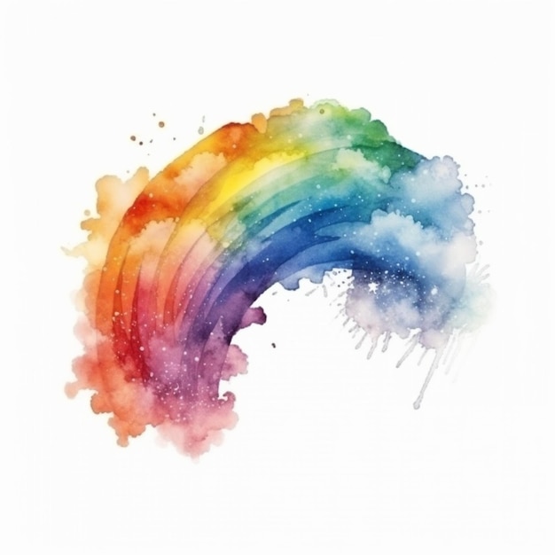 Ein in Aquarell gemalter Regenbogen auf weißem Hintergrund, generative KI