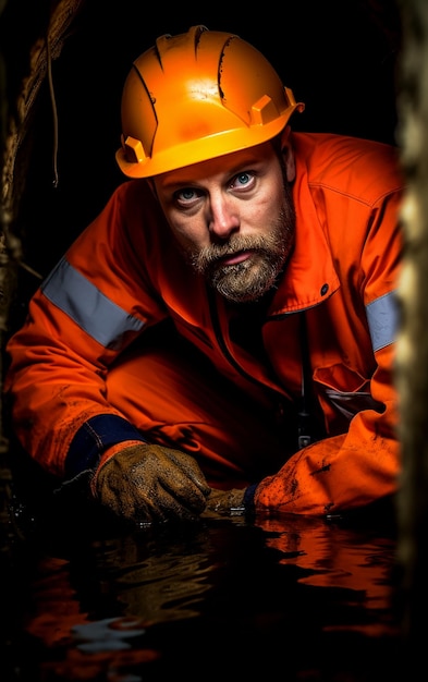 Ein in Orange gekleideter Klempner bei der Arbeit