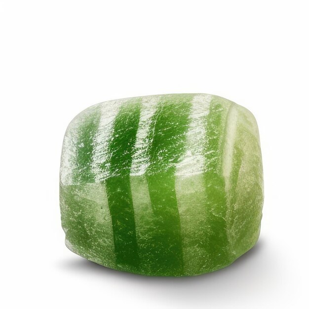 Ein in zwei Hälften geschnittenes Stück Wassermelone mit dem Wort „Melone“ darauf.