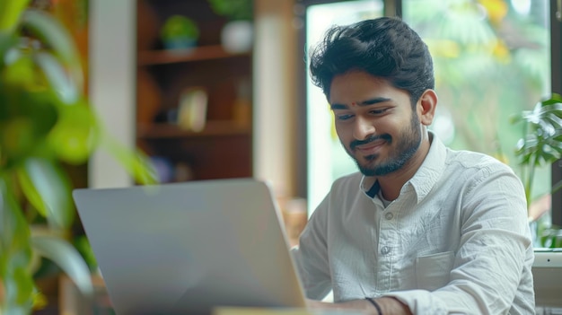 Ein indischer Mann arbeitet und studiert von zu Hause aus