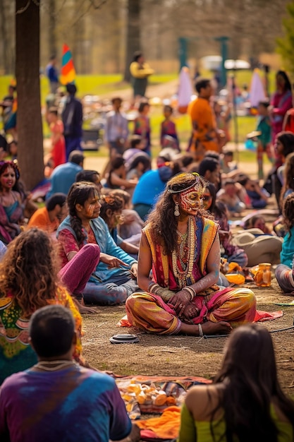 Foto ein indisches holi-festival-gemeinschaftsereignis in einem örtlichen park