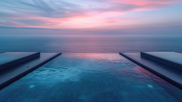 Ein Infinity-Pool mit Blick auf üppige tropische Inseln an einem sonnigen Tag