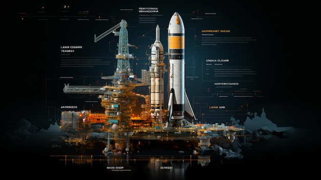 Ein infografischer Hintergrund für die Raketenstartpräsentation mit grafischen Berechnungen, Diagrammen und Grafiken