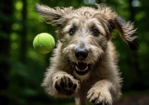 Ein irischer Wolfshund-Welpe lernt, einen Ball zu holen und zeigt dabei seinen verspielten Geist