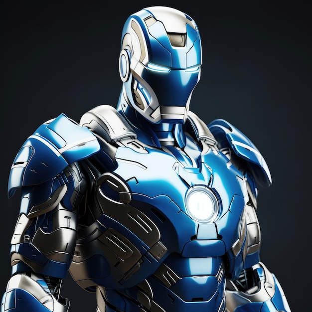 Ein Iron-Man-Anzug in schwarzer und blauer Farbe