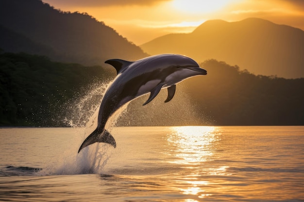 Ein Irrawaddy-Delfin springt aus den warmen Gewässern der Andamanensee