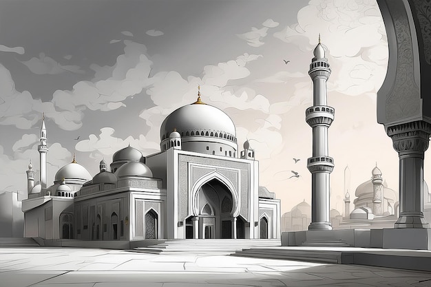 Ein islamischer Hintergrund für eine Moschee in Grau ein Hintergrund für den Ramadan Social-Media-Posts Muslimischen Heiligen Monat Ramadan Kareem