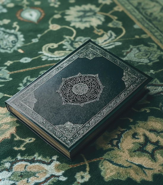 ein islamisches Papierbuch sitzt auf einem Teppich Bild des Konzepts der Religion des Islam