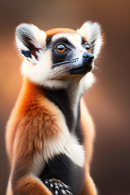 Ein isolierter roter und schwarzer Lemur mit braunem Hintergrund