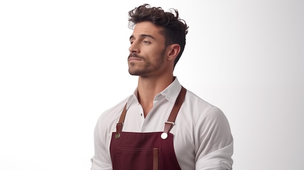 Ein italienischer Barista blickt in denkender Pose nach links