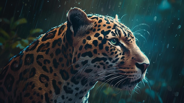 Ein Jaguar im Regen